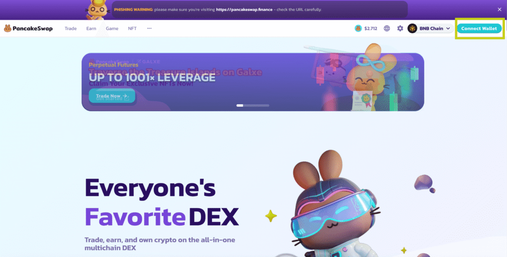 PCでは右上のConnectでパンケーキスワップにログイン