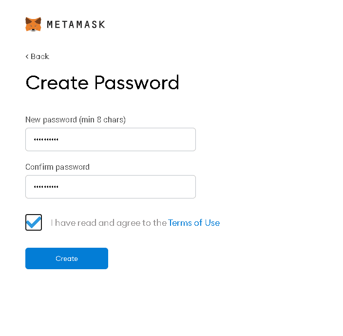 メタマスクアカウント作成時のパスワード入力
