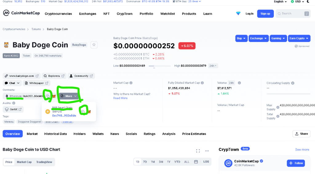 コインマーケットキャップからコントラクトアドレスの取得
