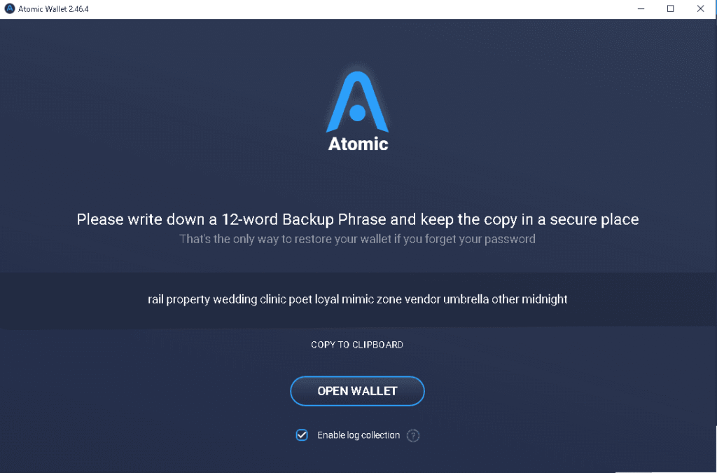 シークレットバックアップフレーズ