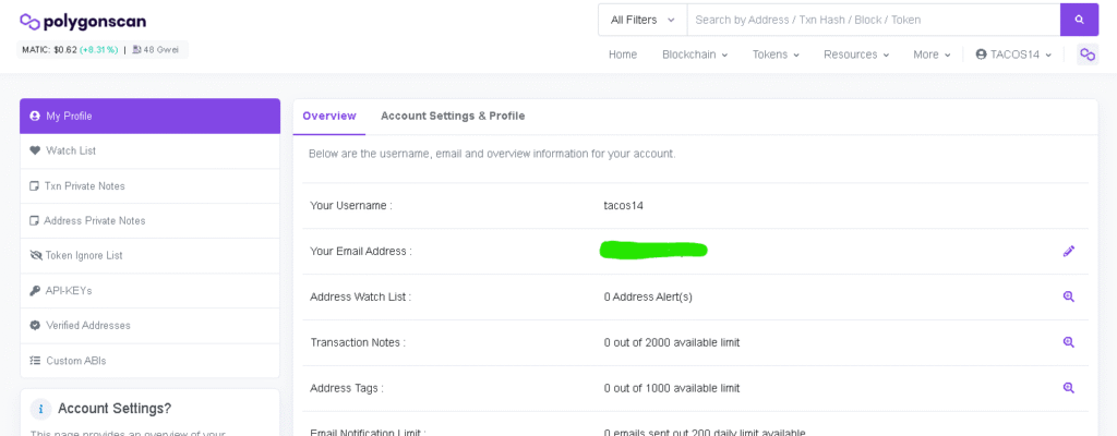 ポリゴンスキャンログイン後ダッシュボード