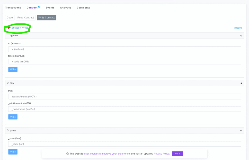 WriteContract　ConnectWEB3