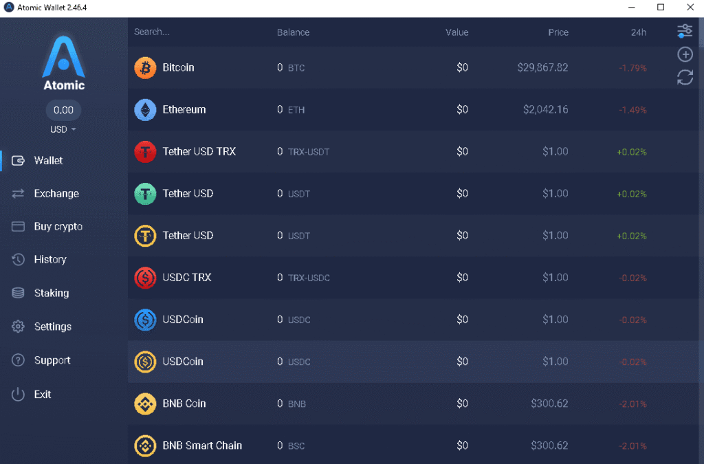 ウォレット、コイントークンリスト