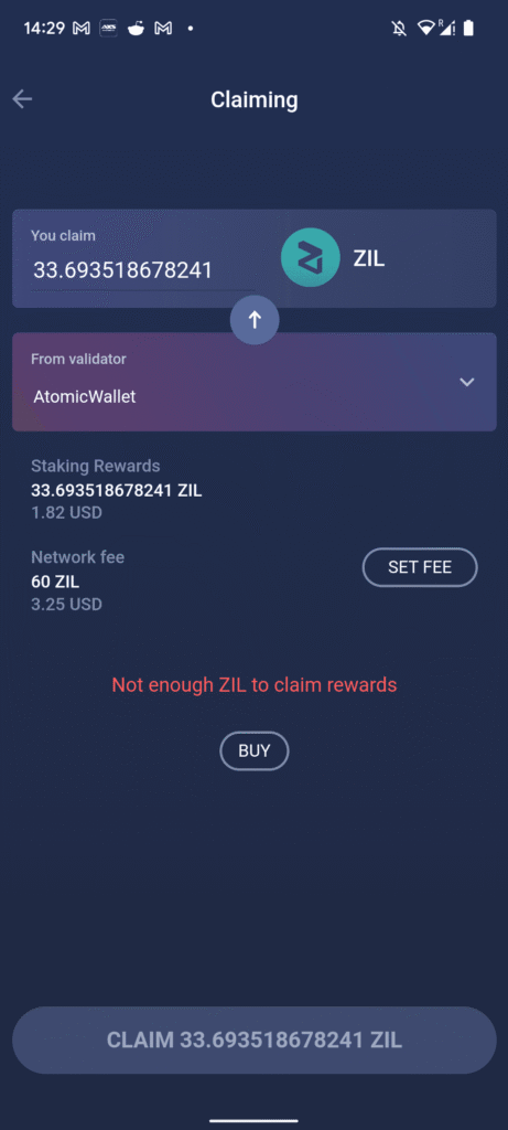 ZILリウォードネットワークフィーの方が高い