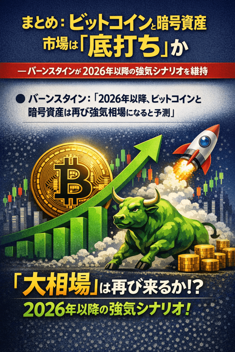 📌 まとめ：ビットコインと暗号資産市場は「底打ち」か― バーンスタインが2026年以降の強気シナリオを維持