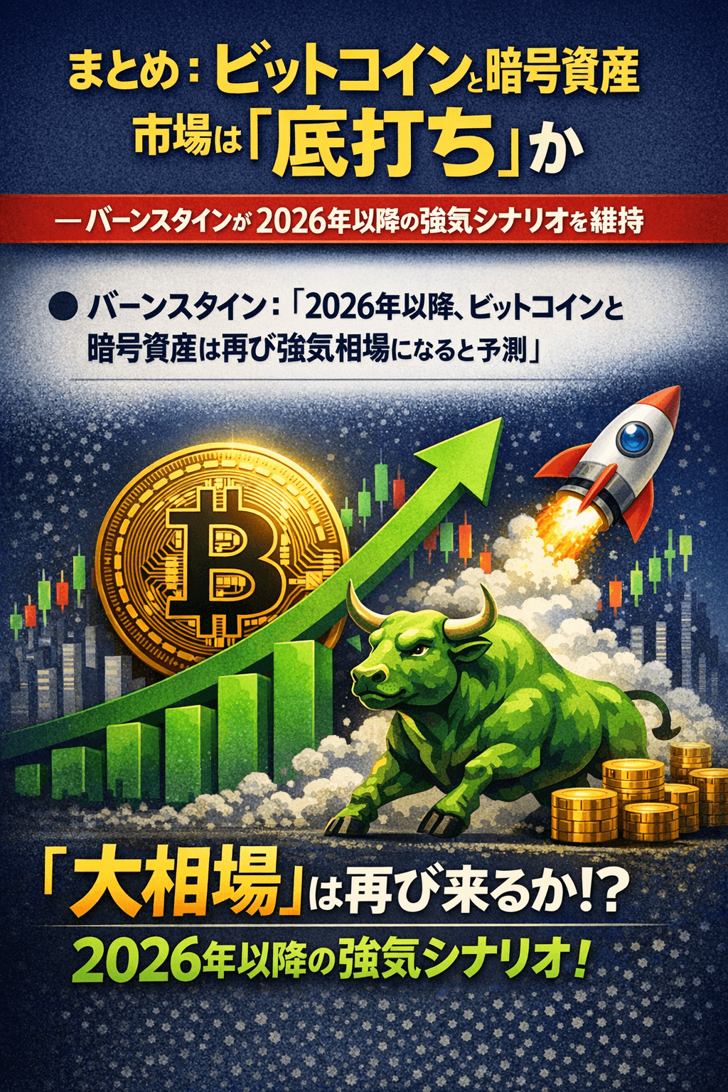 📌 まとめ:ビットコインと暗号資産市場は「底打ち」か― バーンスタインが2026年以降の強気シナリオを維持